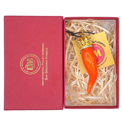 Corno luxury arancione ceramica in scatola regalo 7 cm