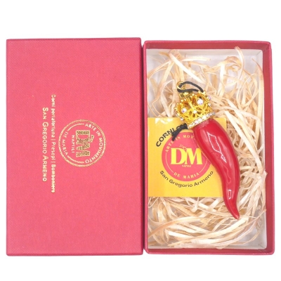 Corno luxury rosso ceramica in scatola regalo 7 cm