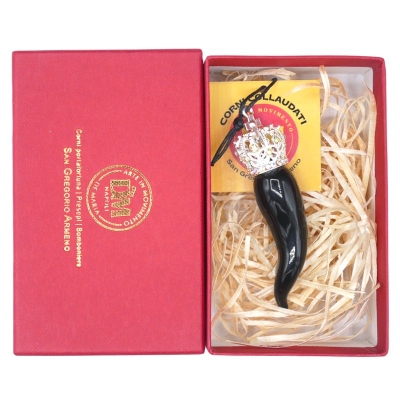 Corno luxury nero ceramica in scatola regalo 7 cm