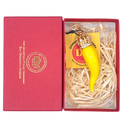 Corno luxury giallo ceramica in scatola regalo 7 cm