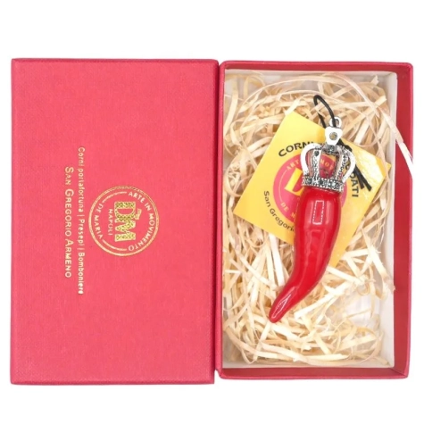 Corno borbone rosso in ceramica 7 cm con scatola regalo