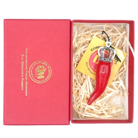 Corno borbone rosso in ceramica 7 cm con scatola regalo
