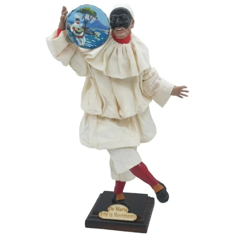 Pulcinella stile 700 con Tamburello ed occhi in vetro 25 cm