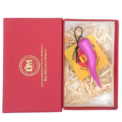 Corno fucsia in ceramica 7 cm in scatola regalo