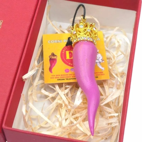 Corno luxury fucsia in ceramica 8 cm in scatola regalo