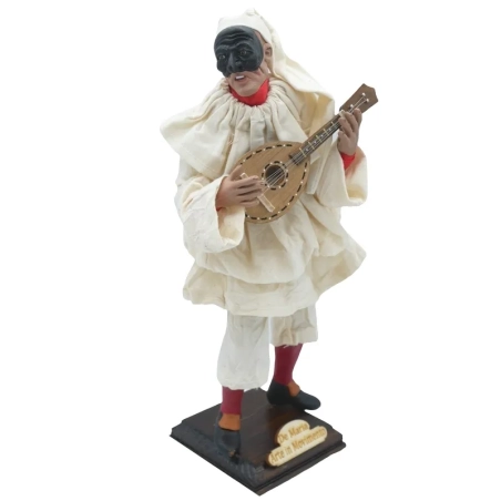 Pulcinella stile 700 con mandolino ed occhi in vetro 25 cm