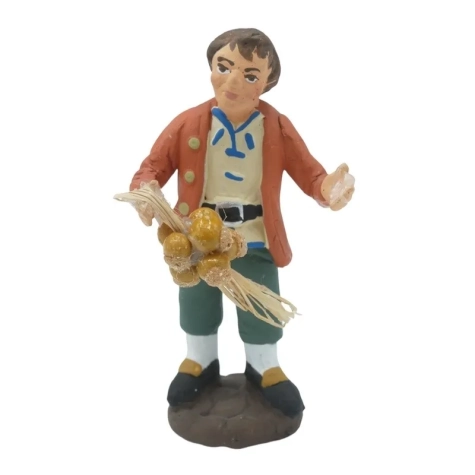 Uomo con ceppo di cipolle in terracotta 7 cm