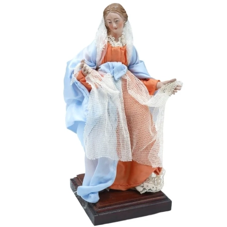 Madonna con occhi in vetro e vestiti in stoffa san leucio 20 cm
