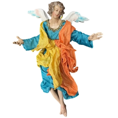 Angelo statuina con occhi in vetro e vestiti in stoffa 35 cm