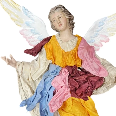 Angelo statuina con occhi in vetro e vestiti in stoffa 45-50 cm