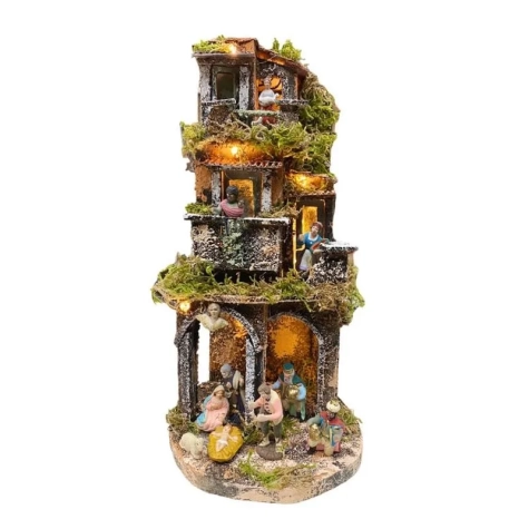 Presepe completo di luci e pastori 28 cm