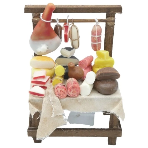 Banchetto salumi e formaggi in cera per pastori da 10 a 12 cm