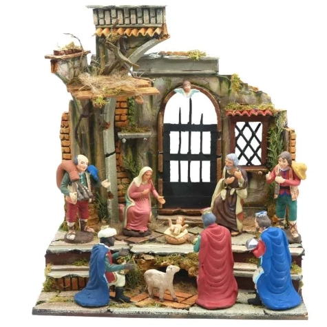 Tempio presepe stile 700 con pastori da 10 cm