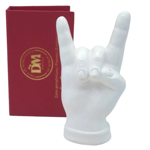 Corna mano bianca in ceramica 12 cm