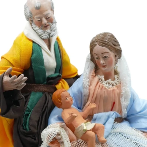 Natività stile 700 con occhi in vetro e vestiti San Leucio 20 cm