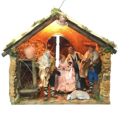 Capanna da 45 cm completa di luci e pastori del 700 da 25 cm