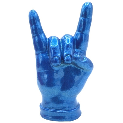Corna mano blu metalizzato in ceramica 12 cm