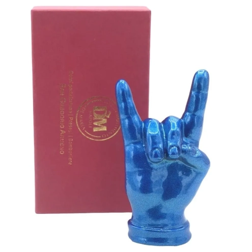 Corna mano blu metalizzato in ceramica 12 cm