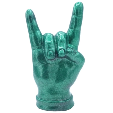 Corna mano verde metalizzato in ceramica 12 cm