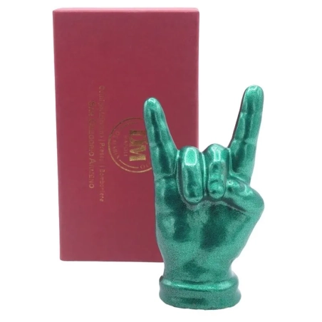 Corna mano verde metalizzato in ceramica 12 cm