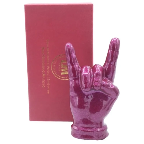 Corna mano rosso metalizzato in ceramica 12 cm