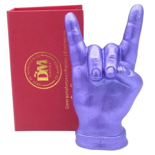 Corna mano viola metalizzato in ceramica 12 cm
