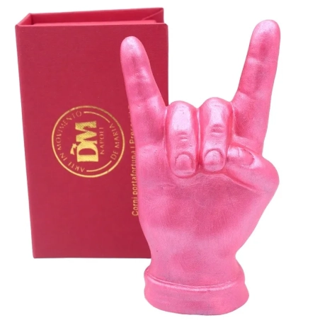 Corna mano rosa metalizzato in ceramica 12 cm