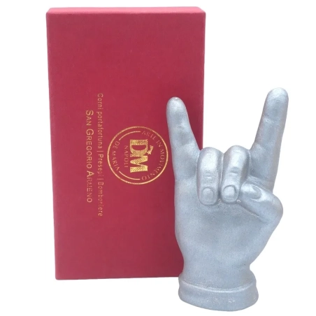 Corna mano argento in ceramica 12 cm