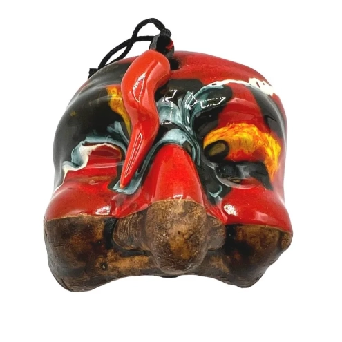 Maschera di Pulcinella con corno stilizzata in terracotta 7 cm