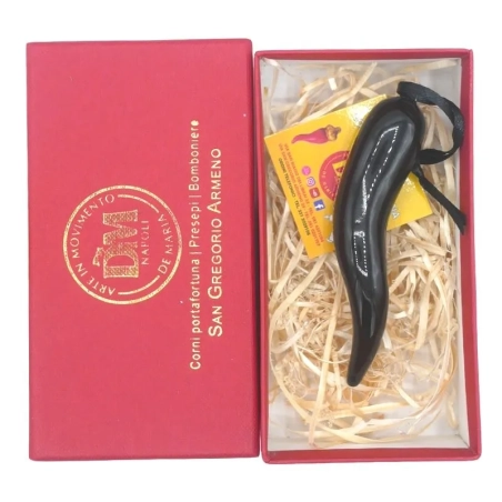Corno nero in ceramica 9 cm con scatola regalo