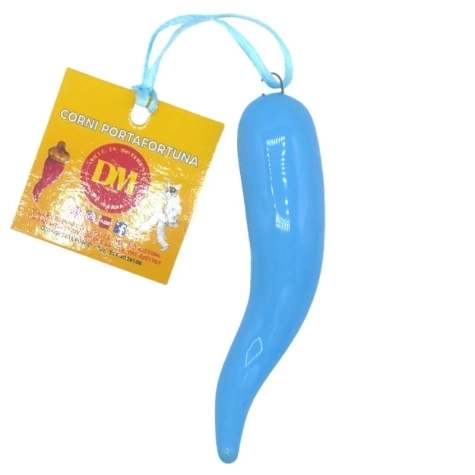 Corno azzurro in ceramica 9 cm con scatola regalo 2