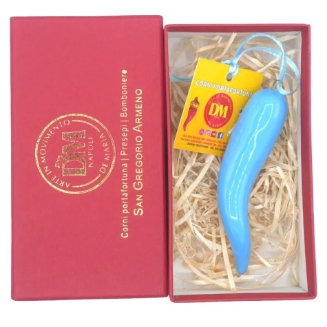Corno azzurro in ceramica 9 cm con scatola regalo