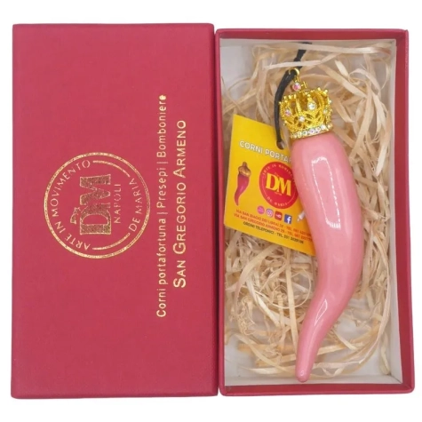 Corno luxury rosa in ceramica 11 cm in scatola regalo