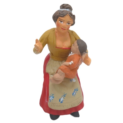 Donna che allatta il figlio in terracotta 10 cm