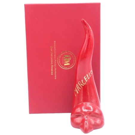 Corno Pulcinella in ceramica 20 cm personalizzato in scatola regalo