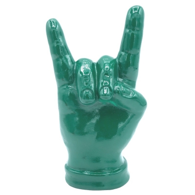 Corna mano verde metalizzato in ceramica 12 cm