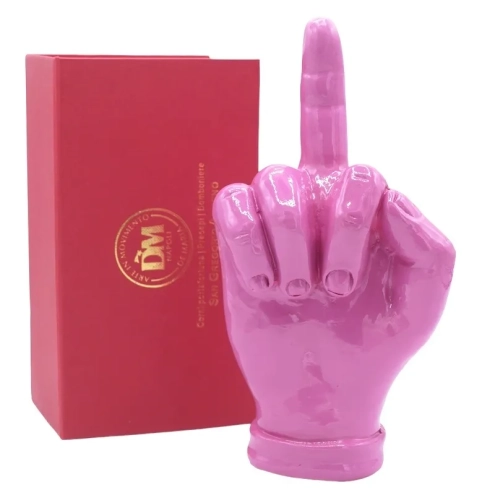 Mano dito medio fucsia in ceramica 18 cm