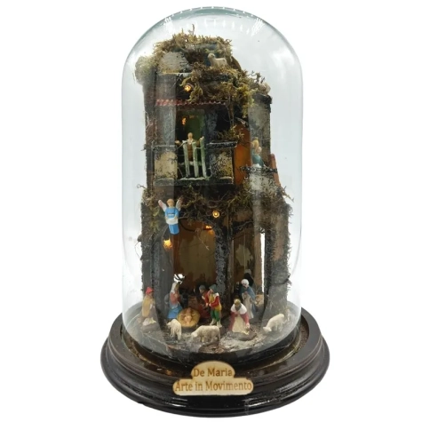 Presepe in campana 30 cm con luci e pastori stile 700