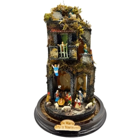 Presepe in campana 30 cm con luci e pastori stile 700 2