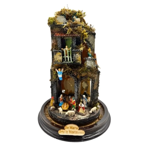 Presepe in campana 25 cm con luci e pastori 3 cm stile 700