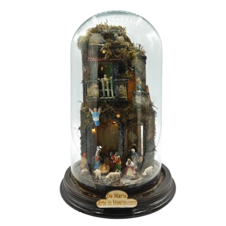 Presepe in campana 25 cm con luci e pastori 3 cm stile 700