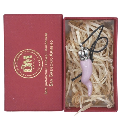 Corno Ciondolo rosa in ceramica in scatola regalo 4 cm