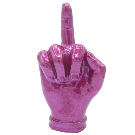 Mano dito medio fucsia metalizzato in ceramica 17 cm