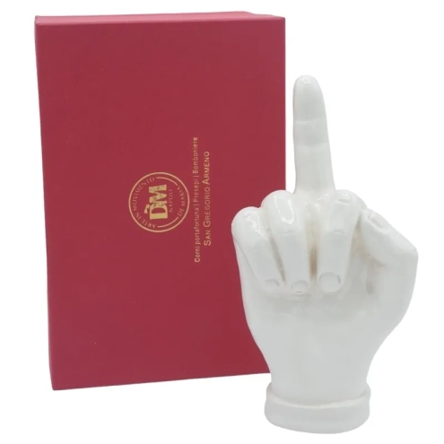 Mano dito medio bianca in ceramica 18 cm