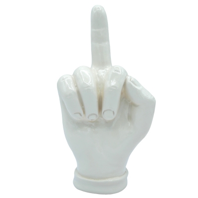 Mano dito medio bianca in ceramica 18 cm
