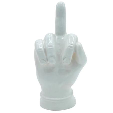 Mano dito medio bianco in ceramica 12 cm
