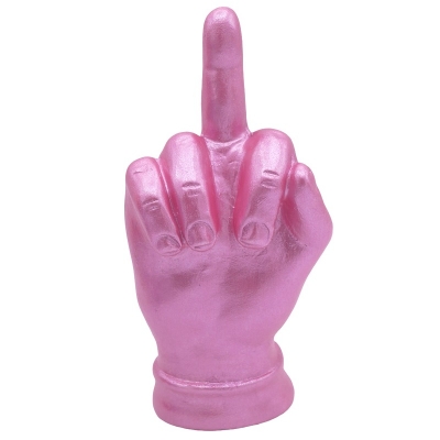 Mano dito medio rosa metalizzato in ceramica 12 cm