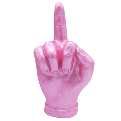 Mano dito medio rosa metalizzato in ceramica 18 cm