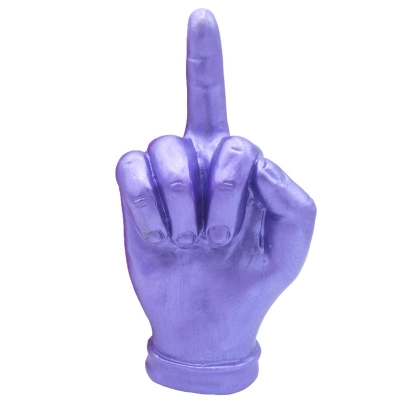 Mano dito medio viola metalizzato in ceramica 18 cm