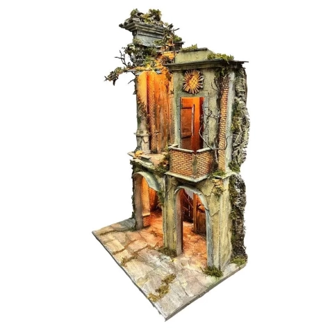 Presepe con tempio stile 700 con luci per pastori da 20 cm 2